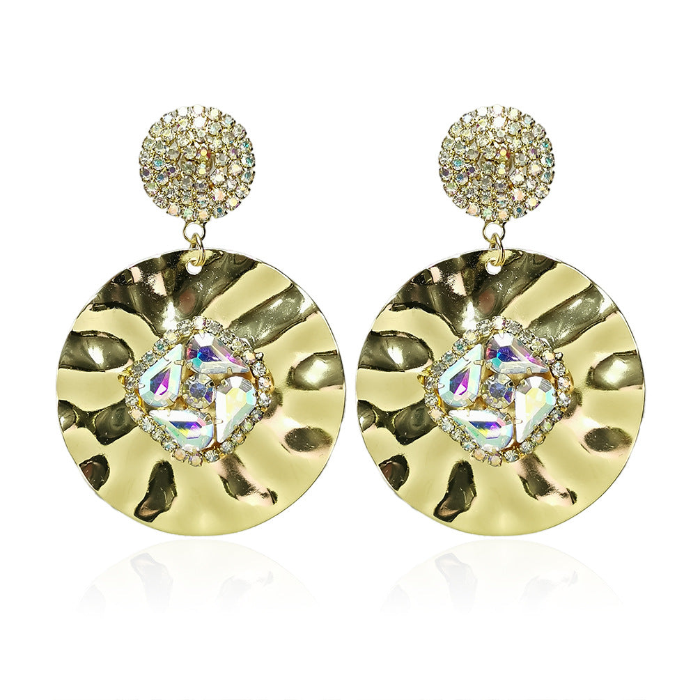 Wholesale Round Diamond Studded Metal Earrings